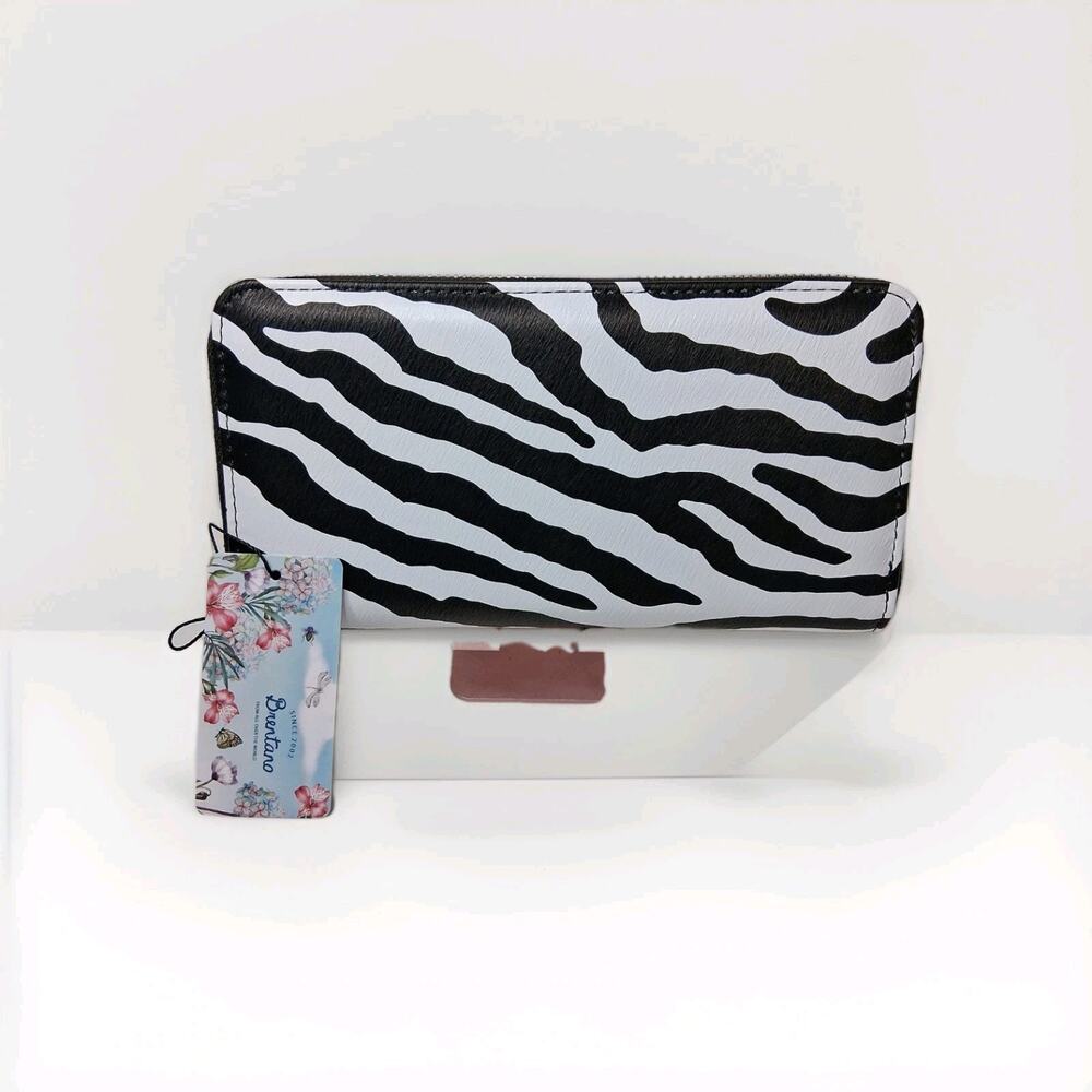 Brentano Rfid Blocking Zebra Print Black Long Zippy Wallet Wrislet NWT